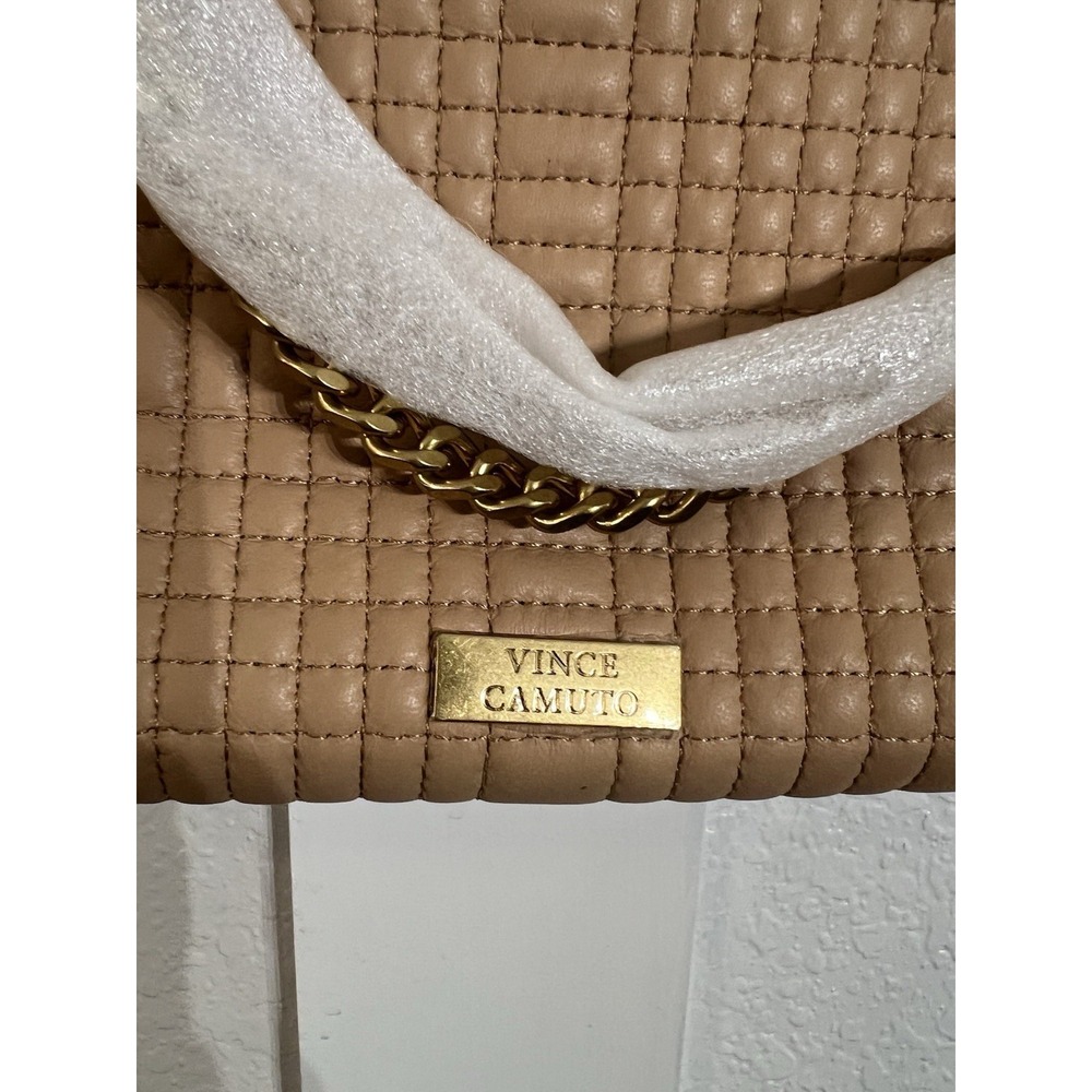 Vince Camuto Kisho Quilted Leather Shoulder Bag Sandstone Tan VC-NBARB-CB New